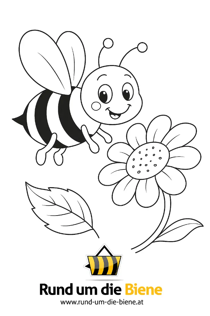 Ausmalbild Biene mit Blume