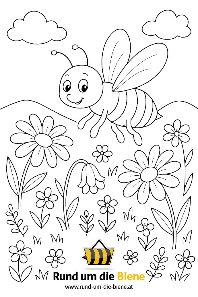 Ausmalbild Blumenwiese mit Biene