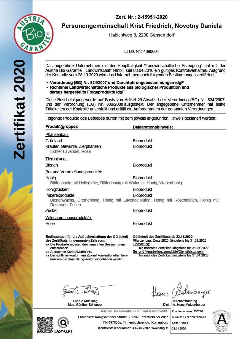 Bio-Imkerei Blütenstaub Bio-Zertifikat