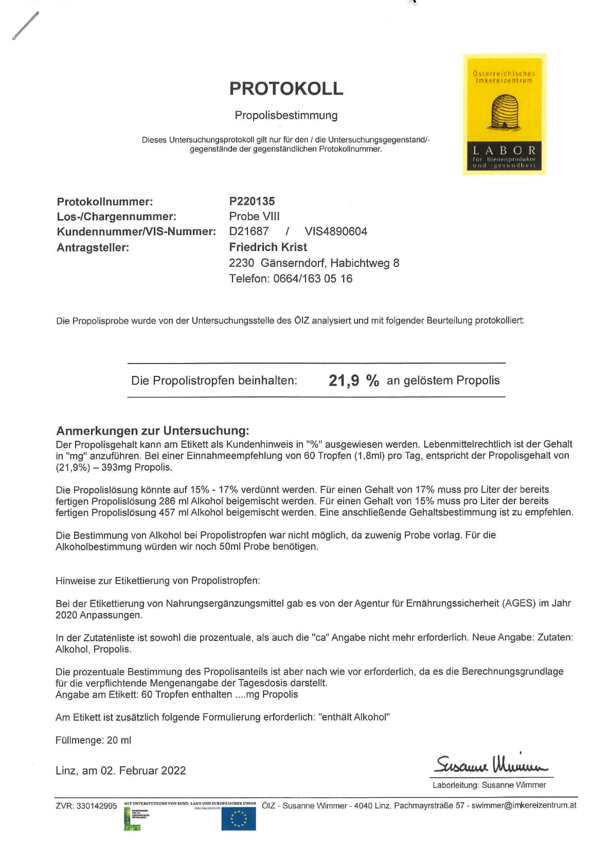 Propolis Tropfen Protokoll Propolisbestimmung 