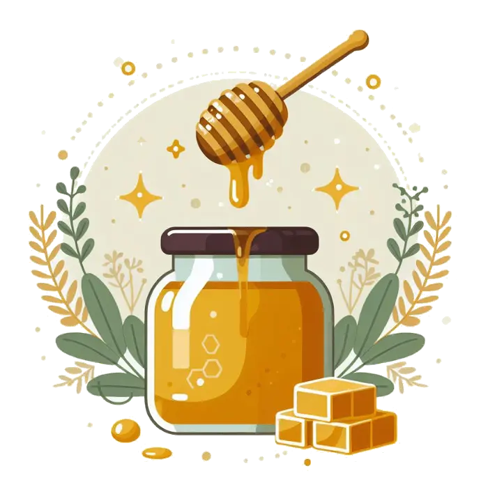 Honig das flüssige Gold: Bienenhonig, Goldbarren, Honiglöffel auf Hintergrund