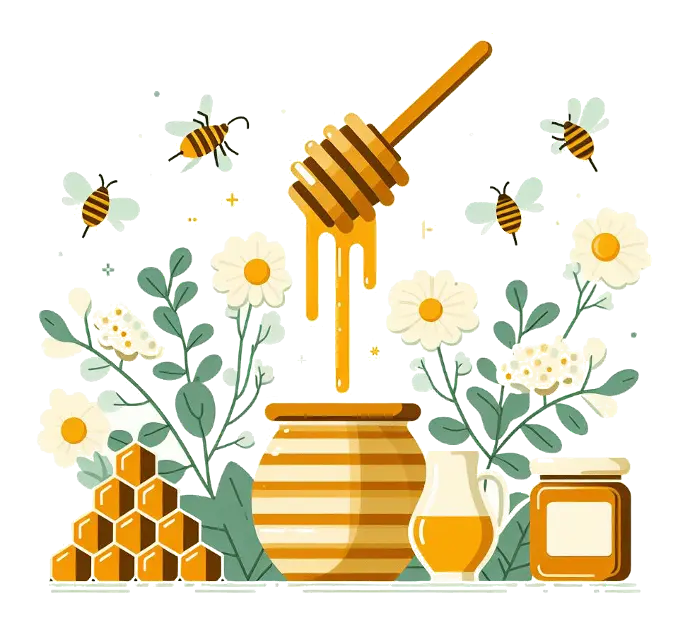 Honig: Kann Honig schlecht werden: Honigtopf, Honigglas, Honigwabe, Honiglöffel, Bienen und Blumen