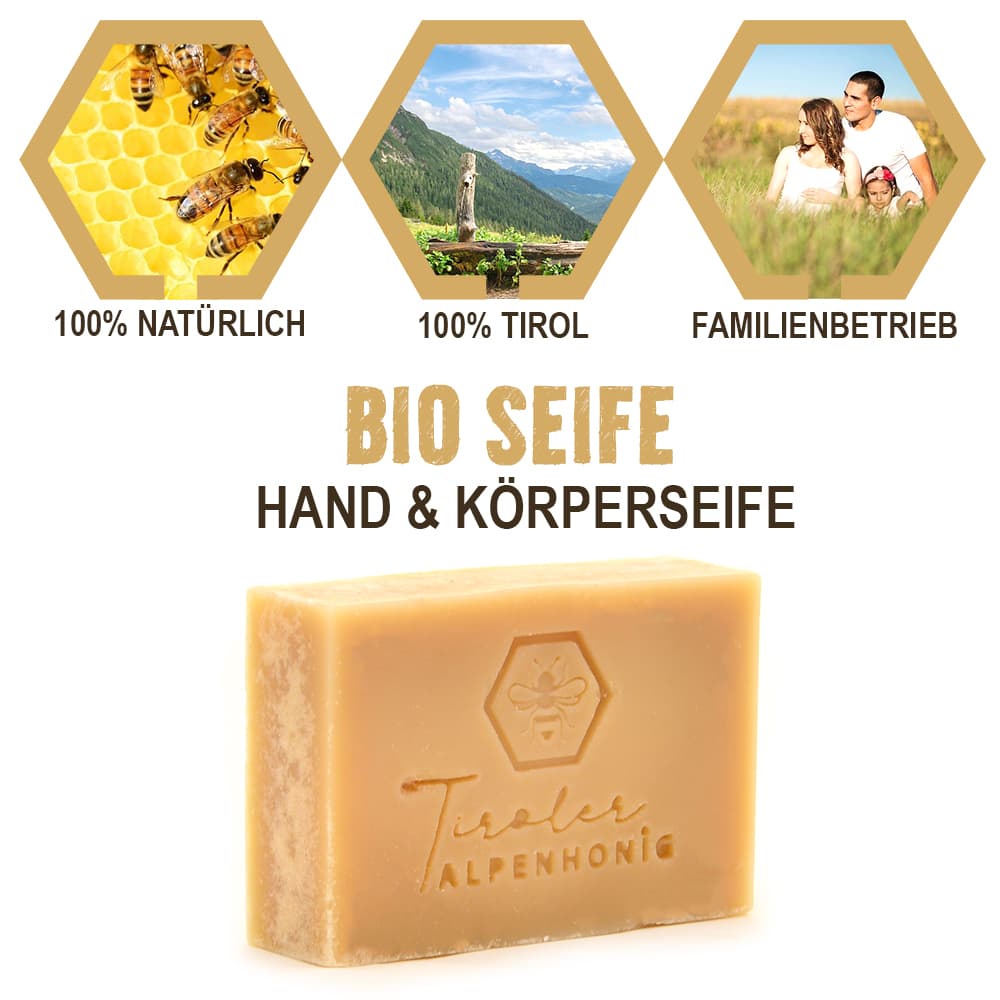 Bio Naturseife Hand & Körperseife 95g Tiroler Alpenhonig