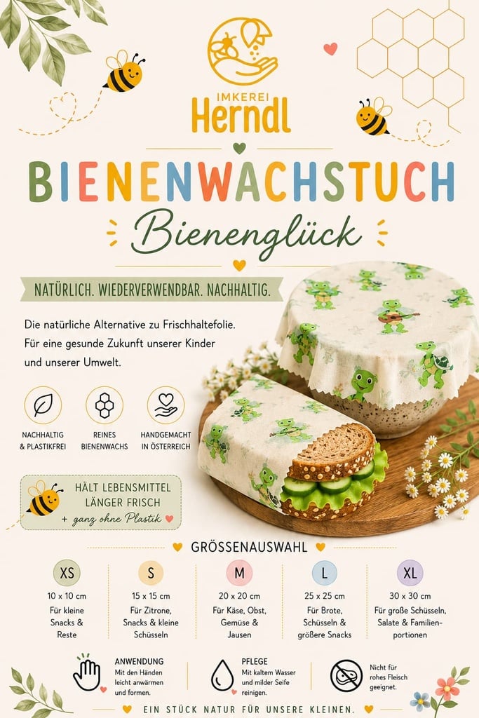 Bienenwachstuch 2er Set Kids Schildkröte von Imkerei Herndl