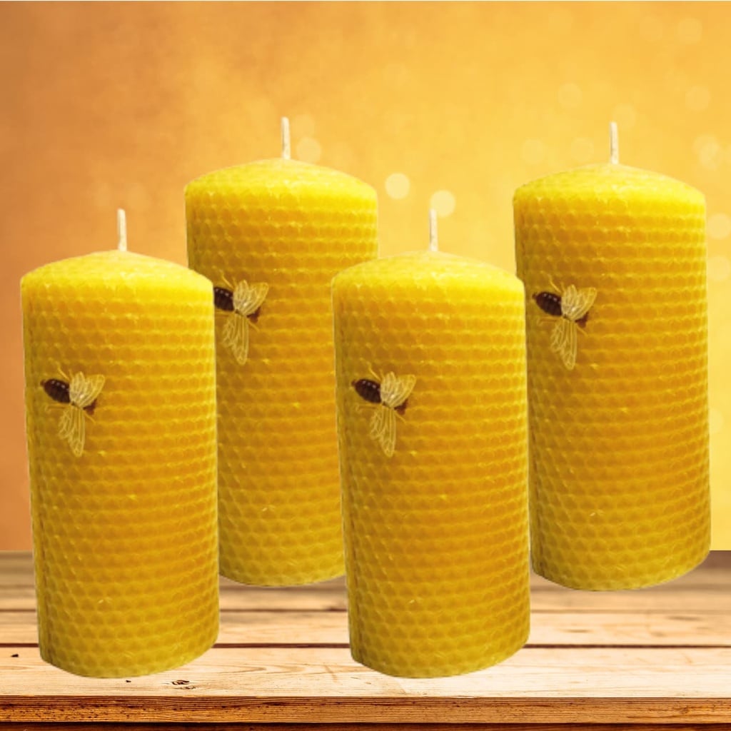 Bienenwachskerze gerollt 9cm 4er-Set von Bio-Imkerei Blütenstaub