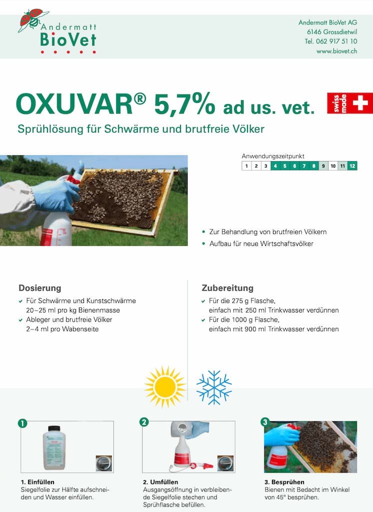 Oxuvar 5,7% Oxalsäurekonzentrat 275g Sprühbehandlung gegen Varroa von Andermatt BioVet