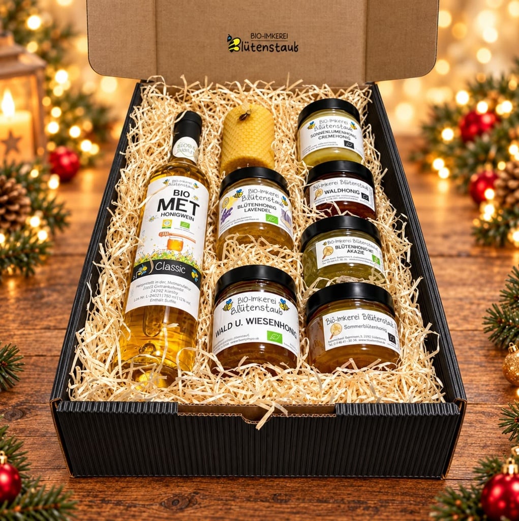 Geschenkbox Bio Bienenprodukte 8er Set von Bio-Imkerei Blütenstaub