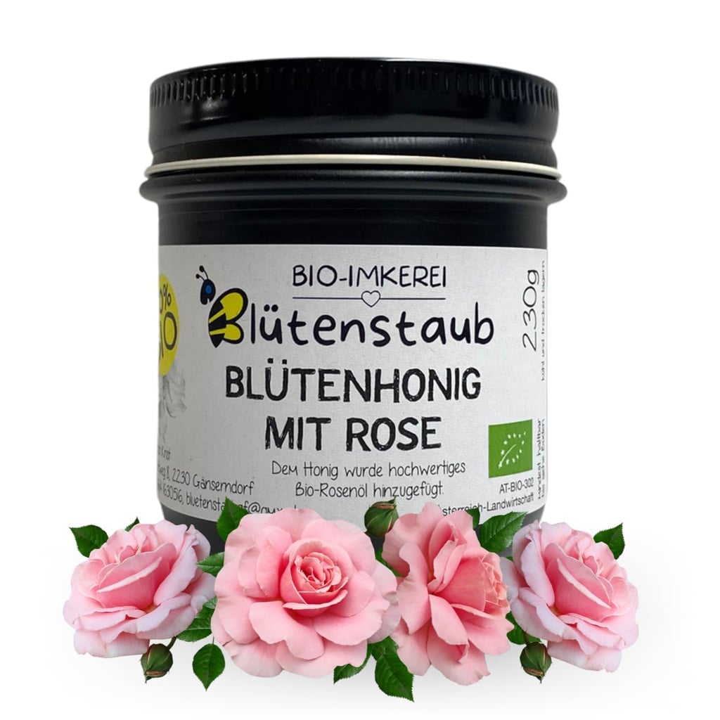 Bio Blütenhonig mit Rose 230g von Bio-Imkerei Blütenstaub