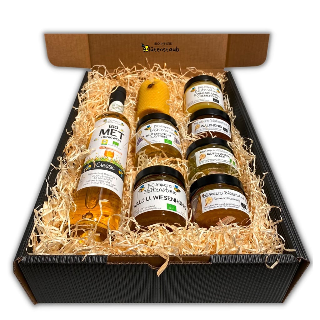 Geschenkbox Bio Bienenprodukte 8er Set von Bio-Imkerei Blütenstaub