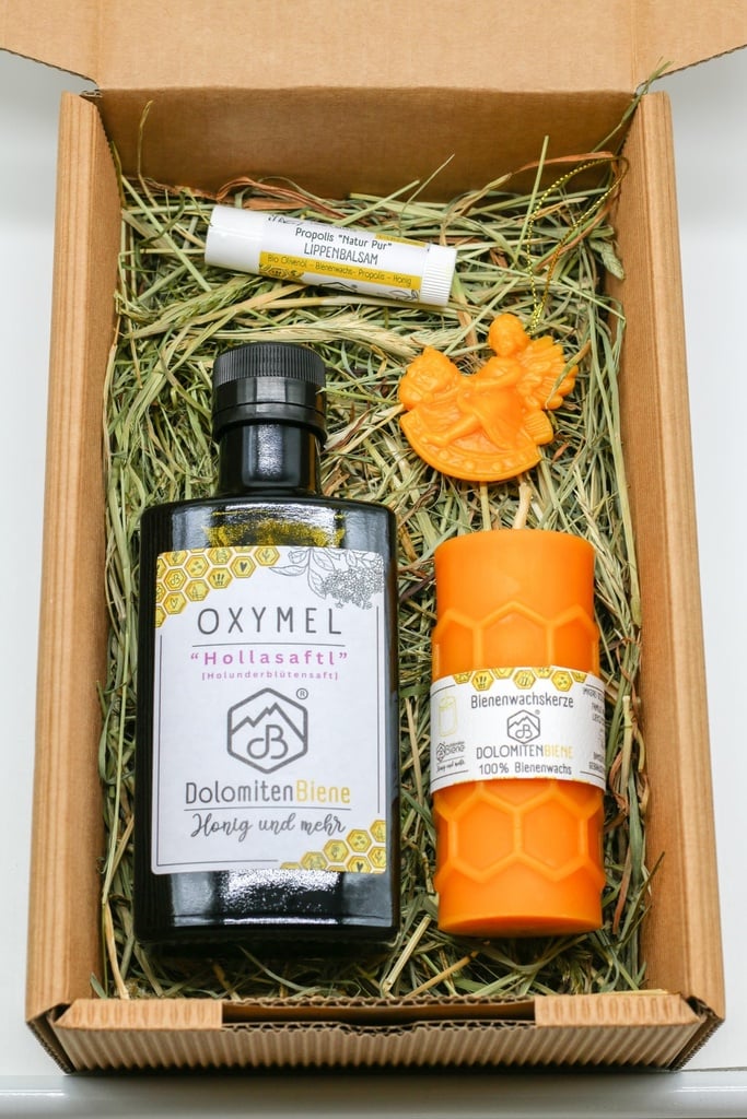 Geschenkbox Weihnachten "OXYMEL Holunder-Zitronenverbene" von Imkerei Dolomitenbiene