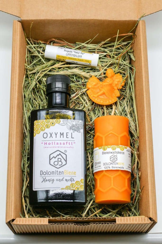 Geschenkbox Weihnachten "OXYMEL Holunder-Zitronenverbene" von Imkerei Dolomitenbiene